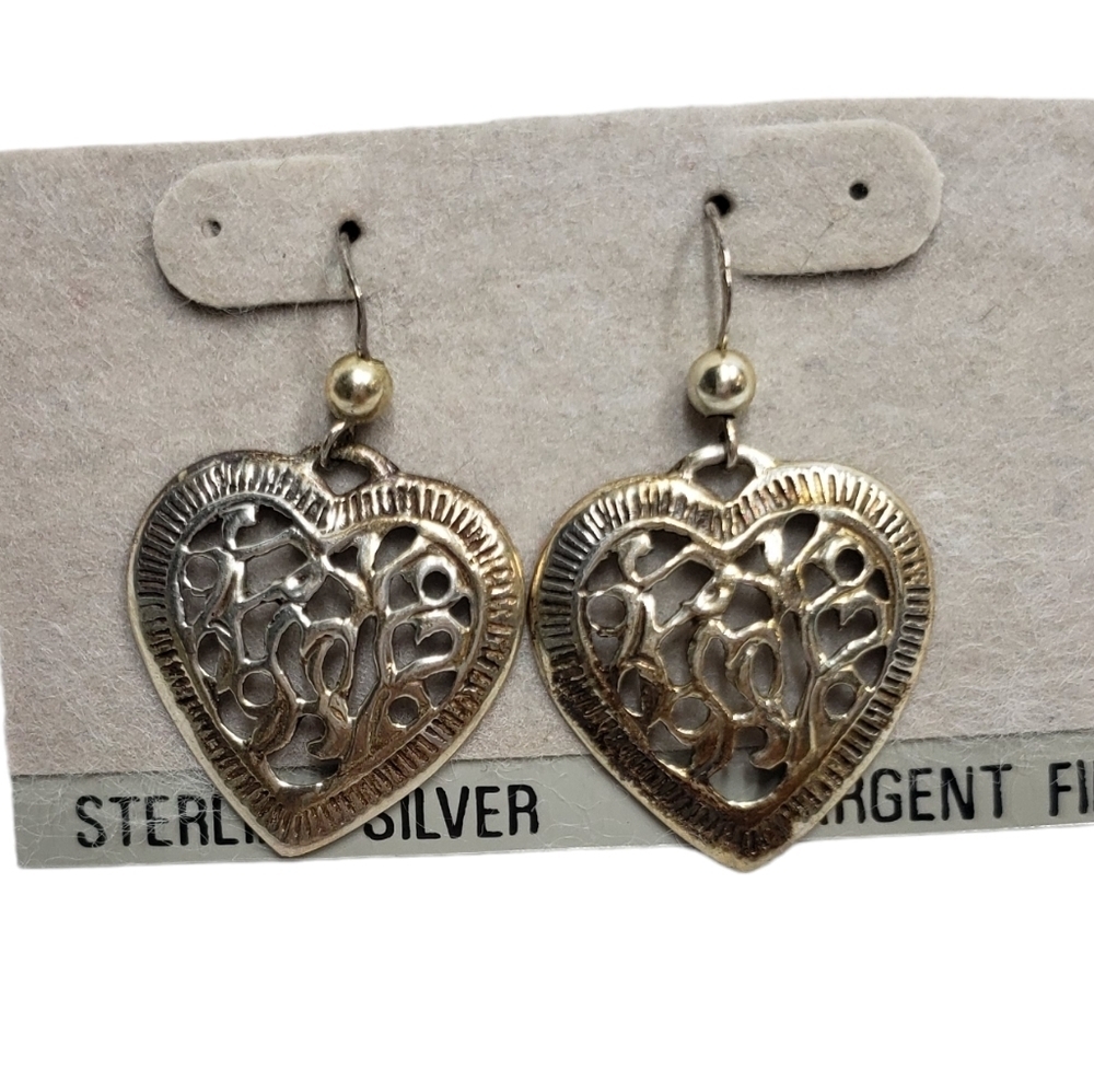 Heart Earring Fish Hook Silver Stamped HBC 925